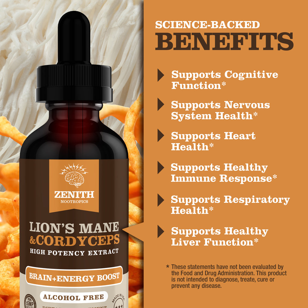 Zenith Nootropics Lion's Mane and Cordyceps Brain and Energy Boost