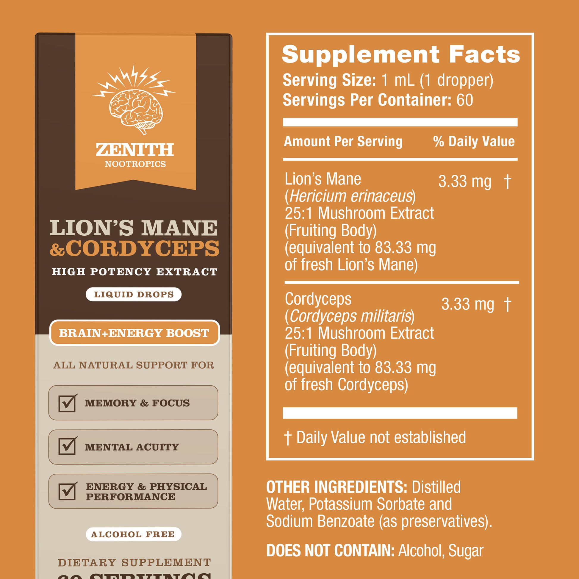 Zenith Nootropics Lion's Mane and Cordyceps Brain and Energy Boost