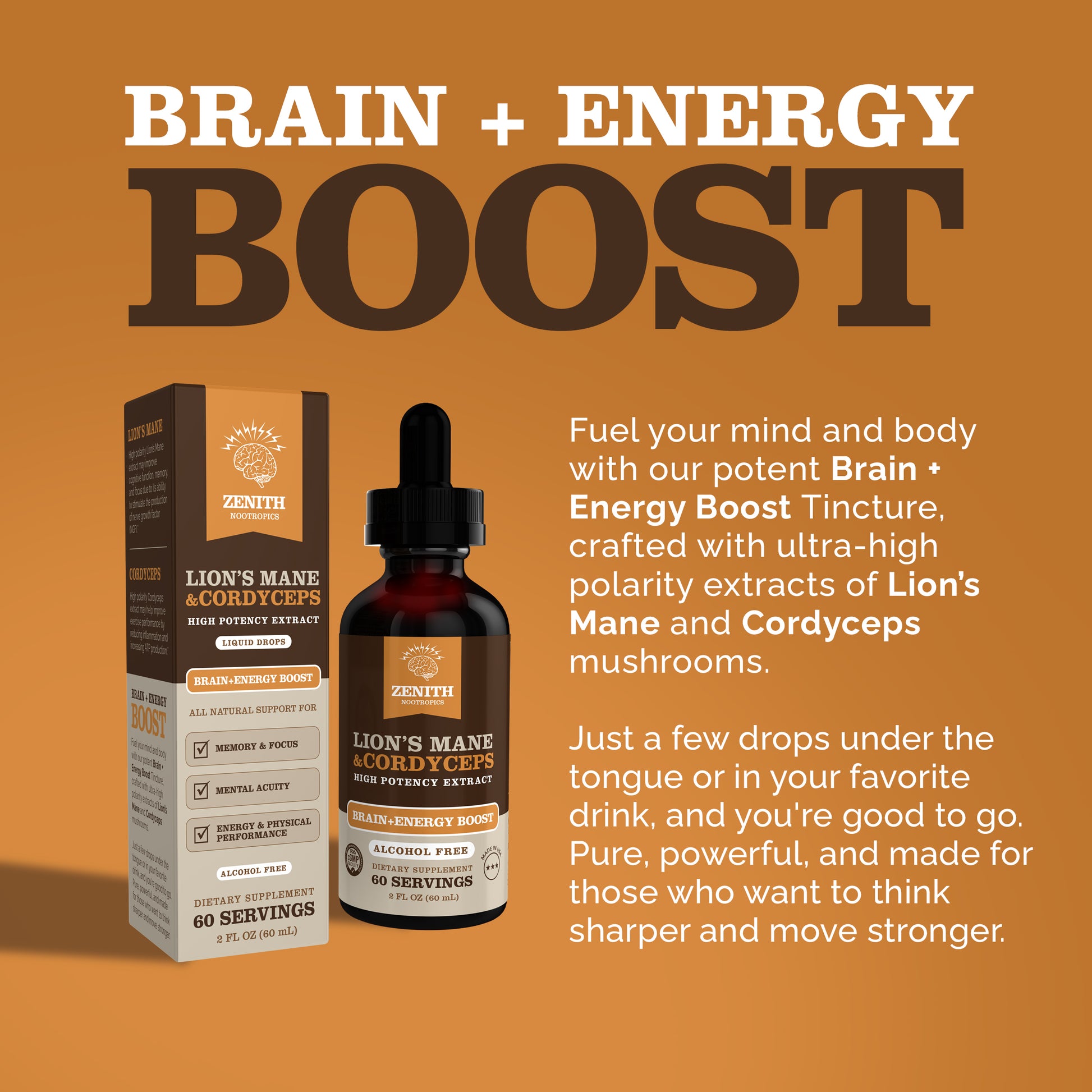 Zenith Nootropics Lion's Mane and Cordyceps Brain and Energy Boost